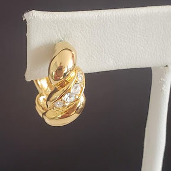 Joan Rivers Classic Collection Gold Tone Half Hoop Earrings with Crystals - Picture 2 of 8